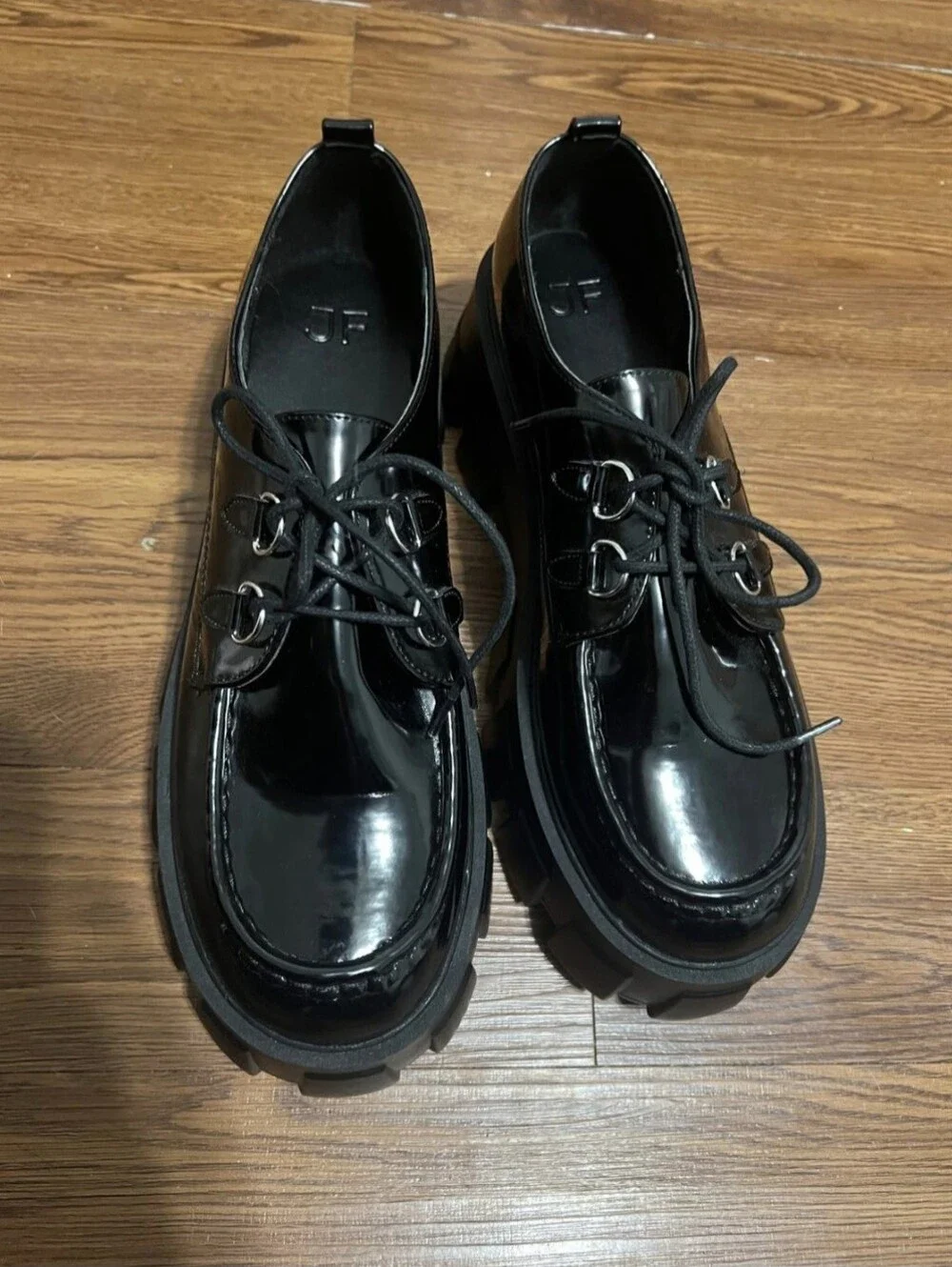 Just Fab Y2K 90's Black Lace-up Lug Heel Platform Chunky Loafers Womens Size 11